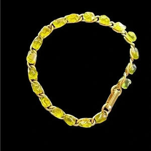 Vintage green stone chip MCM gold tone bracelet 7”